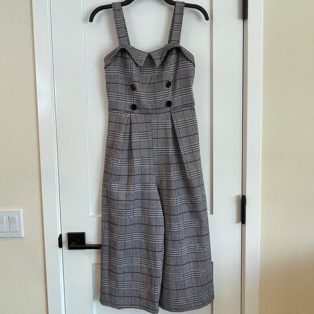 Jumpsuit Romper S Black White Red Plaid Wide Leg Rockabilly Preppy‎ Sleeveless